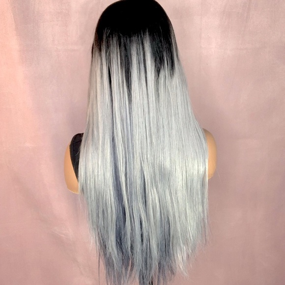 Gorgeous Ombre Grey & Blue Pearl Lace Front Synthetic Wig - Picture 6 of 6